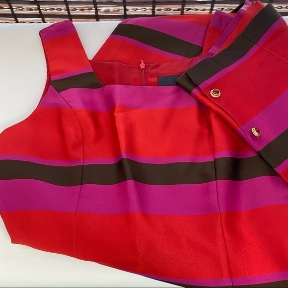 CYNTHIA ROWLEY Multi color Block Striped Shift Satin Dress 8 - Picture 11 of 12